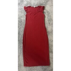 Moya Womens Ribbed Ruffle Sleeve Midi Dress Medium Red Stretch Knit